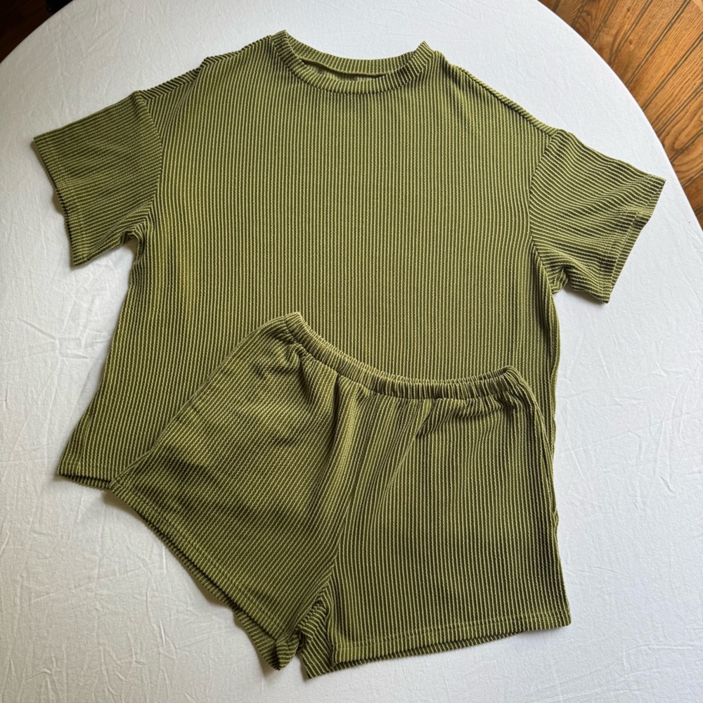 Olive Ribbed Loungewear Set